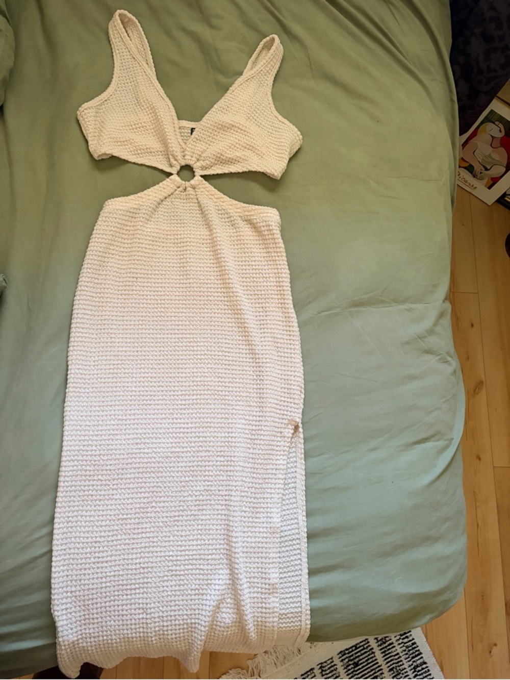 SHEIN Cream Knit Ring Cutout Maxi Dress